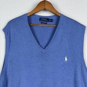 Polo Ralph Lauren Mens Pima Cotton V Neck Sweater Vest Blue 2XL